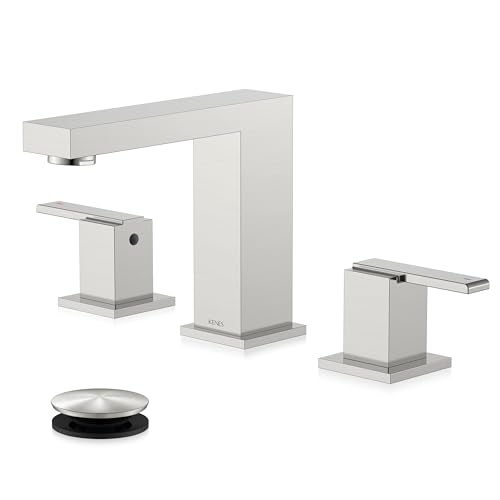 KENES Brushed Nickel Widespread Bathroom Faucet 2 Handle Bathroom Sink Faucet 3 Hole, 8-Inch 3 Pieces Vanity Faucet with Pop Up Drain & Supply Lines, KE-9050-P - Image 1