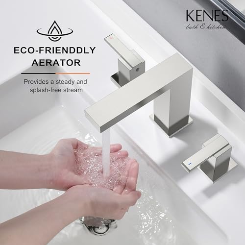 KENES Brushed Nickel Widespread Bathroom Faucet 2 Handle Bathroom Sink Faucet 3 Hole, 8-Inch 3 Pieces Vanity Faucet with Pop Up Drain & Supply Lines, KE-9050-P - Image 4