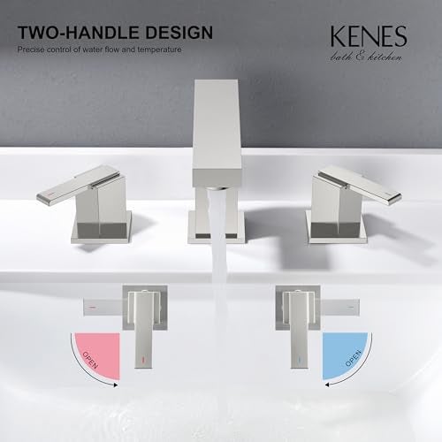 KENES Brushed Nickel Widespread Bathroom Faucet 2 Handle Bathroom Sink Faucet 3 Hole, 8-Inch 3 Pieces Vanity Faucet with Pop Up Drain & Supply Lines, KE-9050-P - Image 5