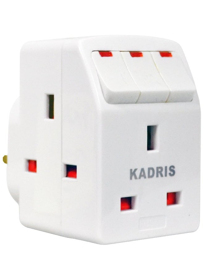 KADRIS - 3 Way Individual Switched with light Universal Plug Input Adaptor, Multi Plug for use across Household and Offices. ESMA Certified - Image 1