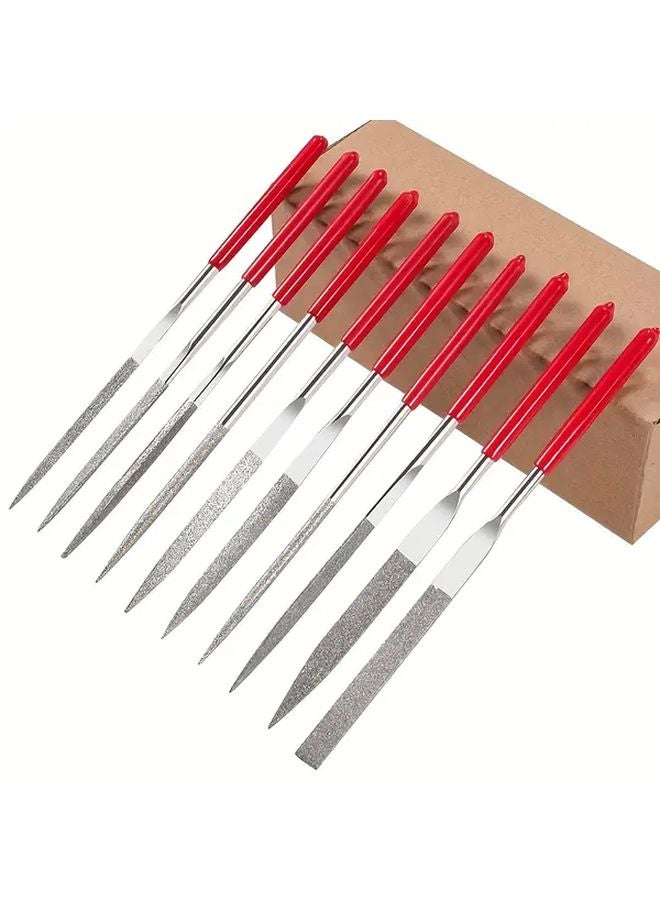 10pcs Mini Diamond File Set 180mm Electroplated Alloy Sharpening Tool for Wood Metal Plastic - Image 1