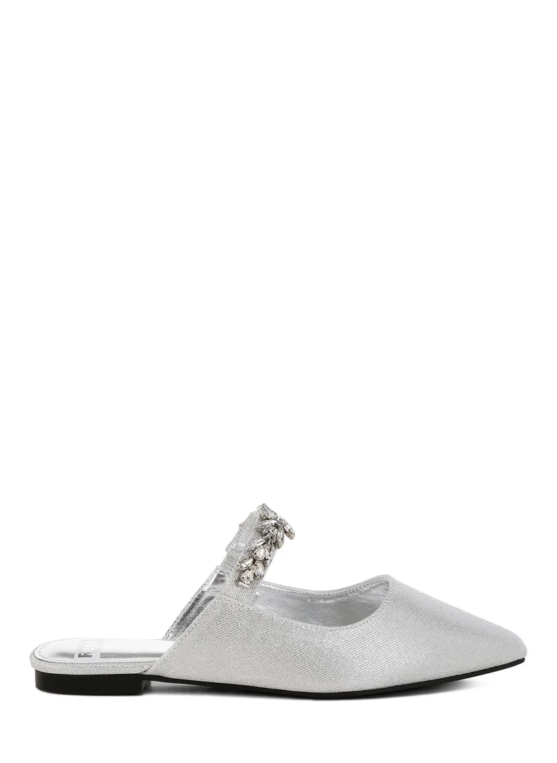 London Rag Diamante Strap Glitter Mules in Silver