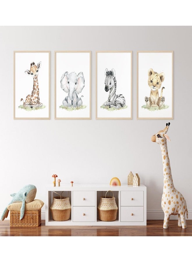 Baccone Safari Nursery Wall Art Decor Baby Animal Canvas Wall Art Woodland Nursery Wall Decor Kids Jungle Animal Pictures Safari Giraffe Elephant Tiger Prints for Room Bedroom Set of 4 8x10 Inch Unframed - Image 3
