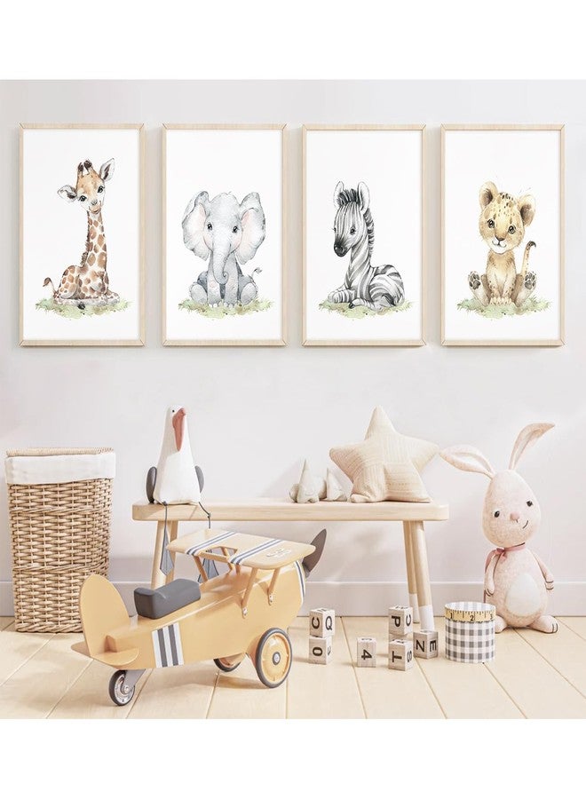 Baccone Safari Nursery Wall Art Decor Baby Animal Canvas Wall Art Woodland Nursery Wall Decor Kids Jungle Animal Pictures Safari Giraffe Elephant Tiger Prints for Room Bedroom Set of 4 8x10 Inch Unframed - Image 1