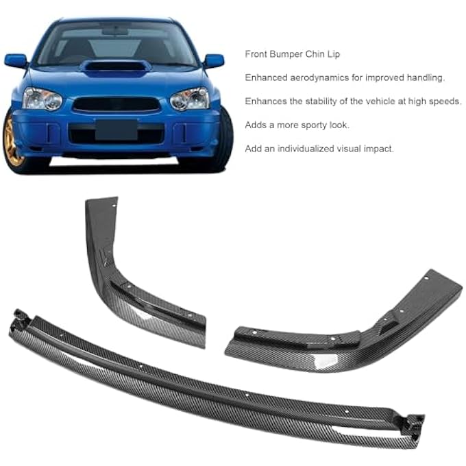 Asixxsix Front Bumper Lip Chin Spoiler Splitter Diffuser Protector Body Kit for Impreza for STI 2004 2005, 3 Sections Car Front Bumper Lip Spoiler Splitter Body Kit (Carbon Fiber Style) - Image 3