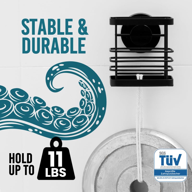 TAILI Patented Suction Cup Toothbrush Holder, Stainless Steel Anti-Puddling Shower Toothbrush Holder, No Drilling Removable Organizer for Bathroom Toothpaste, Razor, Kitchen and Office Items, Black - Image 3