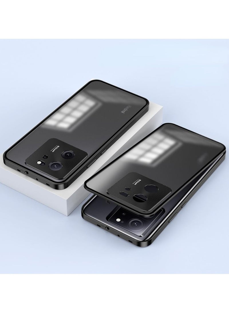 general Case Compatible with Xiaomi 13T Pro 2023, Magnetic Metal Frame+Matte Translucent Tempered Glass Back, Non Slip Shockproof Case with Camera Protector - Image 1