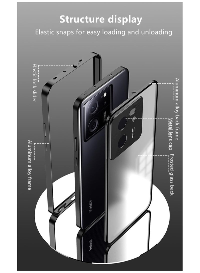 general Case Compatible with Xiaomi 13T Pro 2023, Magnetic Metal Frame+Matte Translucent Tempered Glass Back, Non Slip Shockproof Case with Camera Protector - Image 3