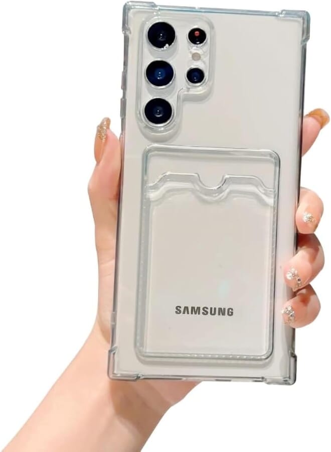 Next Next Store Compatible with Samsung Galaxy S24 Ultra Case, Slim Phone Case with Card Slot Transparent Protective Soft TPU Bumper Shockproof Cover Protect Your Phone from Scratches (Clear)