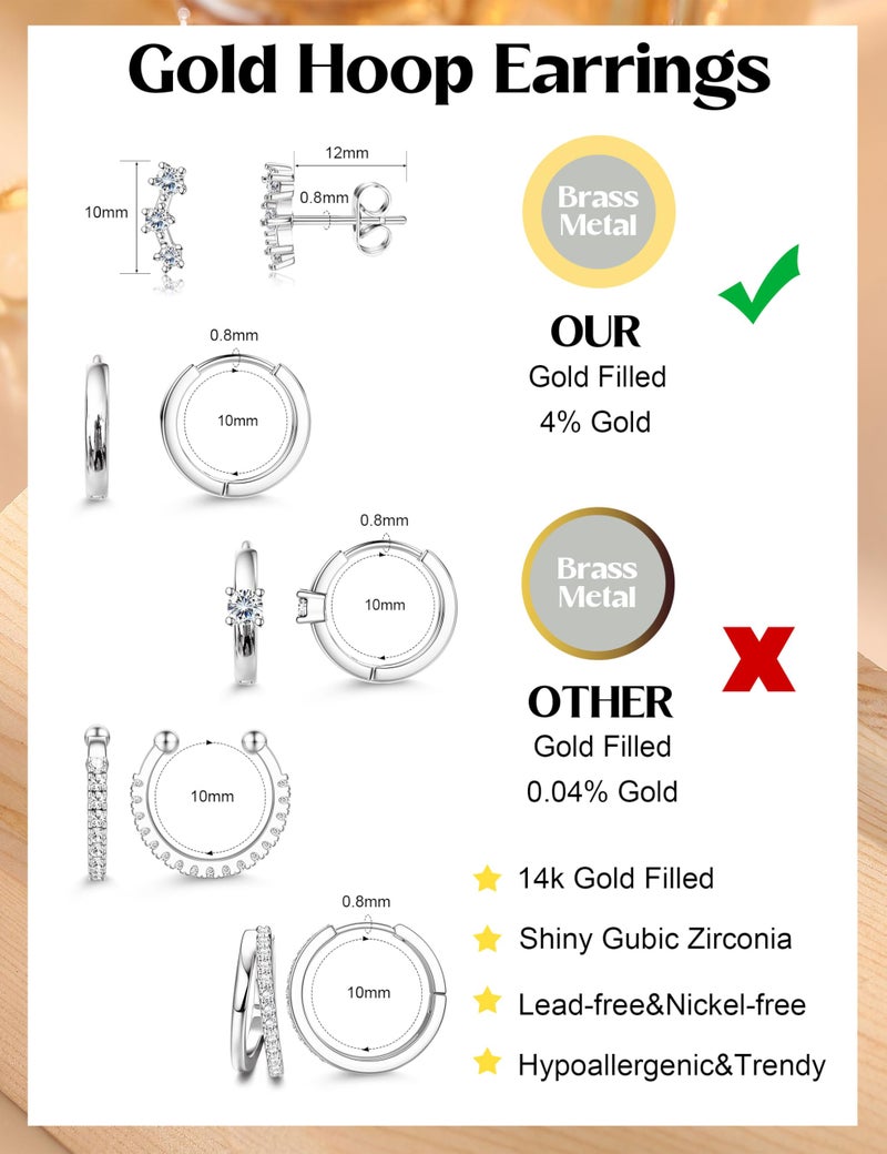 Sanfenly Gold Earrings Hoop Earrings for Women Trendy Dainty Stud 14K Gold Plated Small Double Gold Silver Hoop Lightweight Huggie Cartilage Set Jewelry for Women Gifts - Image 2