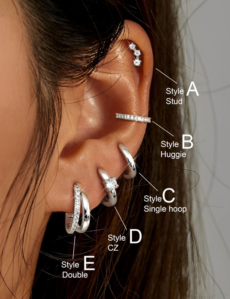 Sanfenly Gold Earrings Hoop Earrings for Women Trendy Dainty Stud 14K Gold Plated Small Double Gold Silver Hoop Lightweight Huggie Cartilage Set Jewelry for Women Gifts - Image 3