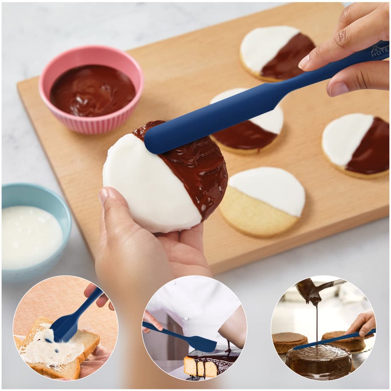 HOTEC 600â„‰ Heat Resistant BPA-Free Silicone Rubber Spatula Set, Kitchen Cooking Spatulas, Baking, Mixing, for Non Stick Cookware, Dishwasher Safe, Classic Blue Set of 5 - Image 3