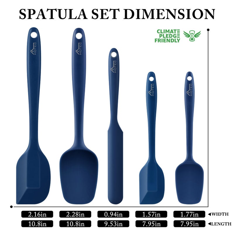 HOTEC 600â„‰ Heat Resistant BPA-Free Silicone Rubber Spatula Set, Kitchen Cooking Spatulas, Baking, Mixing, for Non Stick Cookware, Dishwasher Safe, Classic Blue Set of 5 - Image 2