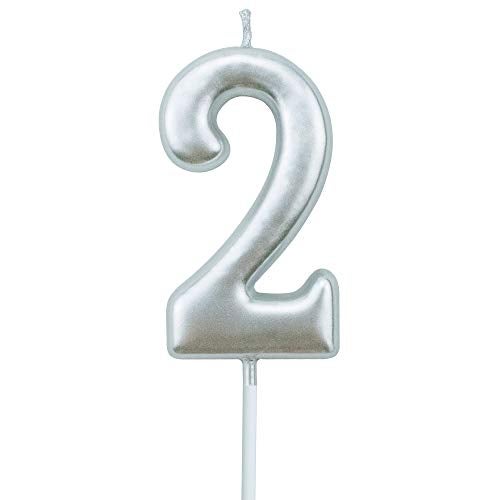 XNOVA 2nd Birthday Candle Two Years Silvery Happy Birthday Number 2 Candles for Cake Topper Decoration for Party Kids Adults Numeral 20 23 12 26 29 21 27 62 25 - Image 1