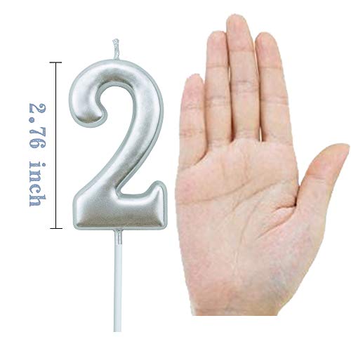 XNOVA 2nd Birthday Candle Two Years Silvery Happy Birthday Number 2 Candles for Cake Topper Decoration for Party Kids Adults Numeral 20 23 12 26 29 21 27 62 25 - Image 2