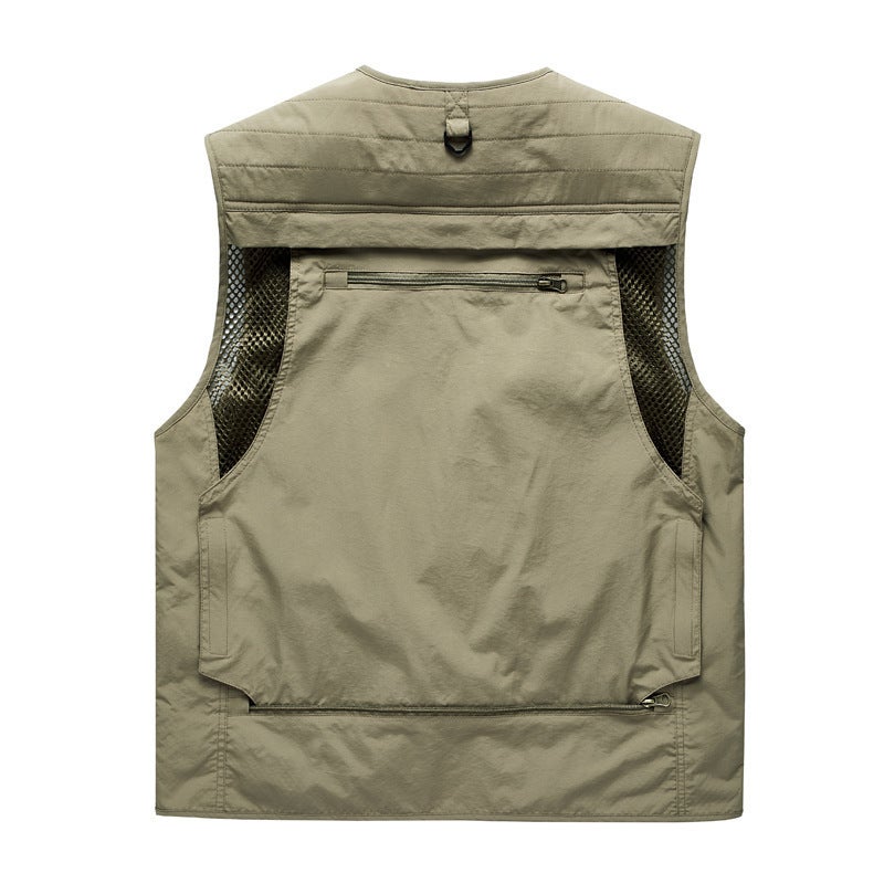 Thin Zipper 1 Color Non-Hooded Collarless Loose Casual Three-Dimensional Patch Vest - Image 3
