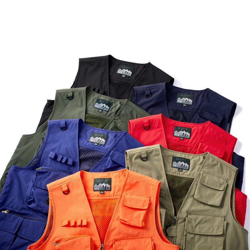 Thin Zipper 1 Color Non-Hooded Collarless Loose Casual Three-Dimensional Patch Vest - Image 5