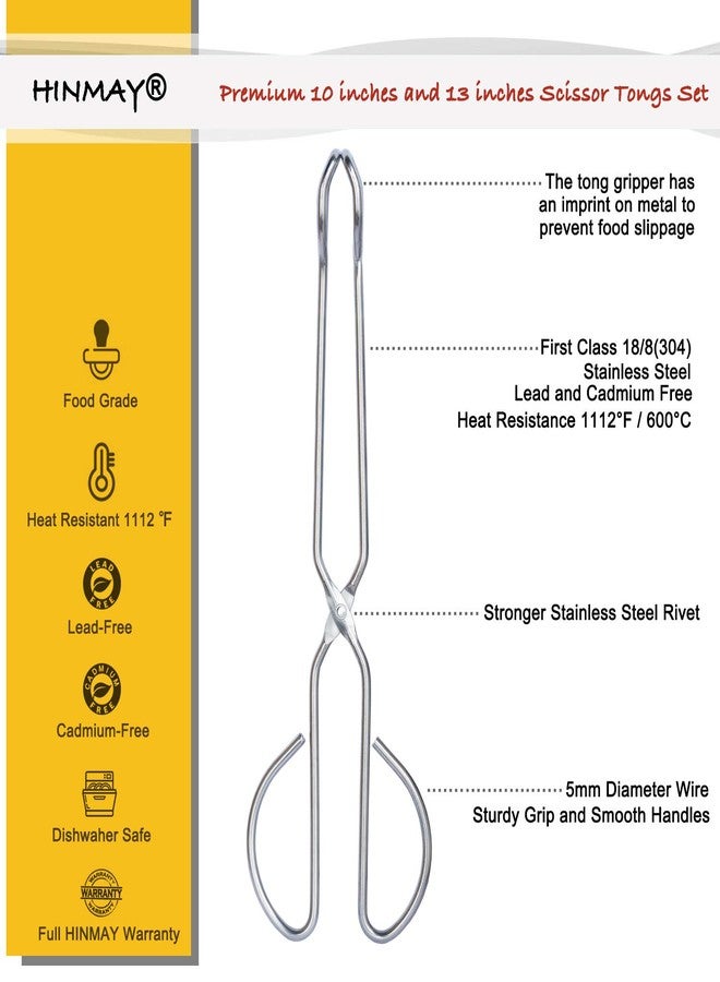 HINMAY Stainless Steel Kitchen Scissor Tongs Set, 2-Piece (10/13 Inch) for Cooking, Grilling, Serving, and Barbecue - Image 2