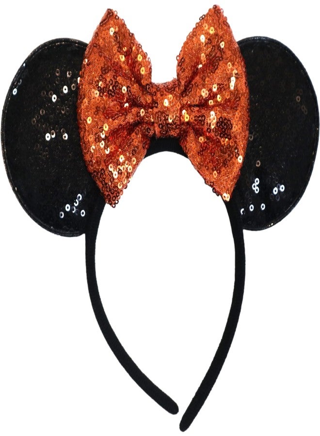 CLGIFT Halloween Minnie Ears, Orange Minnie Ears, Black Web Mickey Ears Headband, Halloween Minnie Costume, Jack (Orange Bow)
