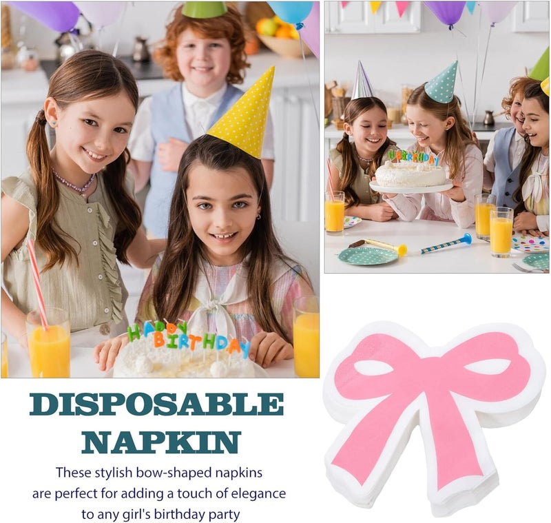 40pcs Pink Bow Paper Napkins Disposable Birthday Luncheon Napkins for Party Absorbent Decorative Dining Tissues for Shower and Birthday Decorations - Image 3