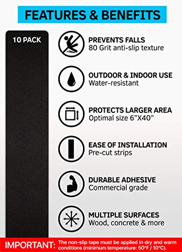 FINEHOUS 6"x40" Stair Treads Non-Slip Outdoor Tape - 10-Pack Black Anti-Slip Strips - Image 2
