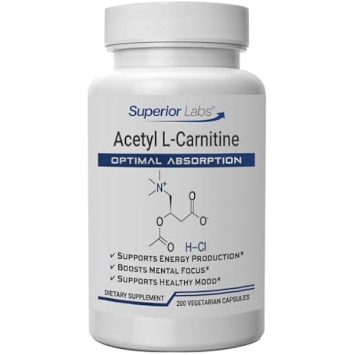 Superior Labs Acetyl L-Carnitine 500 mg, High Potency ALCAR, Pure Non-GMO, Zero Synthetic Additives, Maximum Absorption, Energy & Fat Metabolism, Brain, Nerve & Cellular Detox Support, (200 Veg Caps) - Image 1