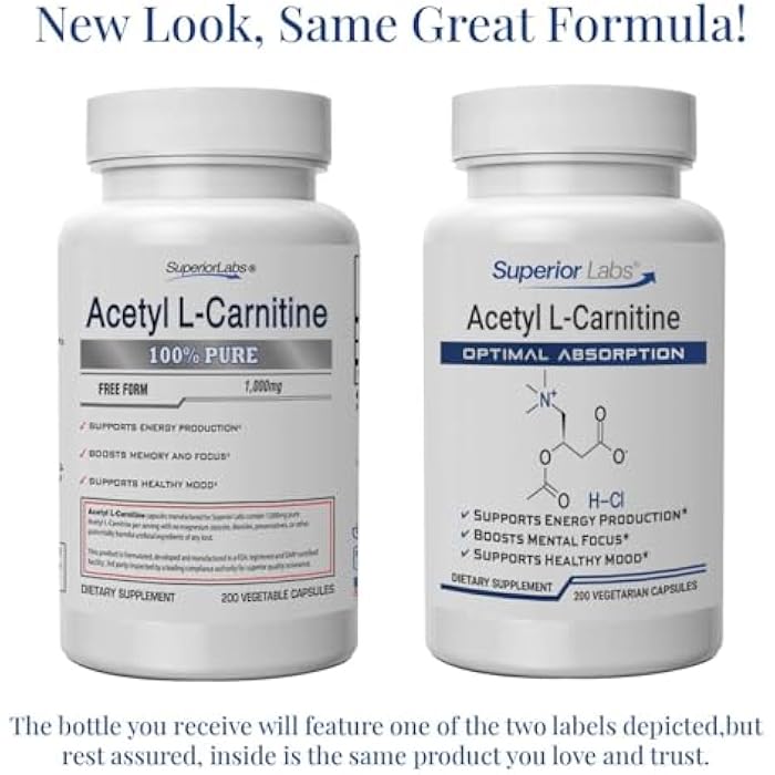 Superior Labs Acetyl L-Carnitine 500 mg, High Potency ALCAR, Pure Non-GMO, Zero Synthetic Additives, Maximum Absorption, Energy & Fat Metabolism, Brain, Nerve & Cellular Detox Support, (200 Veg Caps) - Image 2