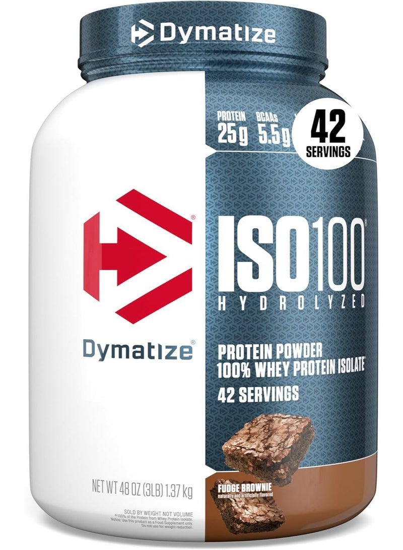 ديماتيز ISO100 Hydrolyzed Whey Protein Isolate Powder, 25g Protein, 5.5g BCAA, Fudge Brownie, 3 LB - Image 1