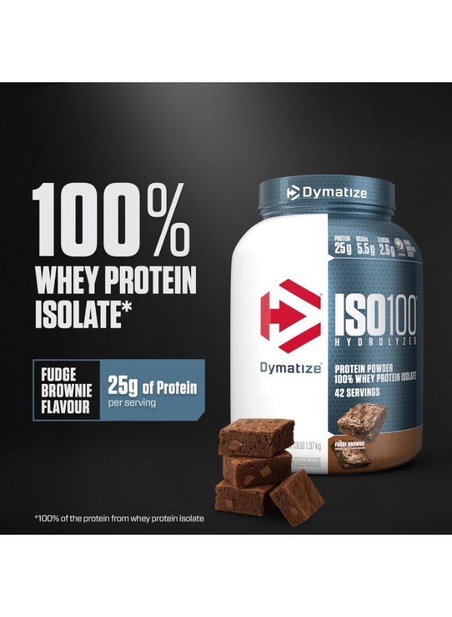 ديماتيز ISO100 Hydrolyzed Whey Protein Isolate Powder, 25g Protein, 5.5g BCAA, Fudge Brownie, 3 LB - Image 2