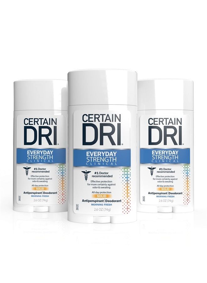 CERTAIN DRI Everyday Strength Clinical Antiperspirant Solid Deodorant, Hyperhidrosis Treatment for Men & Women, Morning Fresh, 2.6oz, 3 Pack  - Image 1