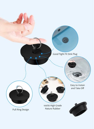 Bath Tub Drain Stoppers, 12 Pieces Sink Bathtub Plug Rubber Kitchen Bathroom Laundry Bar Water Stopper Seal with Hanging Ring for Shower Faucet Cover Pool Plugs and Caps Black(3 Sizes) - view 5