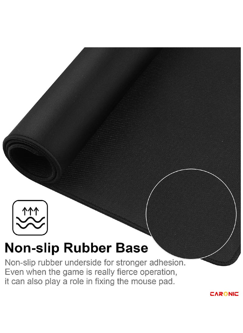 CARONIC - Extended Gaming Mouse Pad with Stitched Edges Durable Non-Slip Natural Rubber Base  Waterproof Computer Keyboard Pad Mat For Esports Pros Gamer Desktop Office Home Black - Image 1