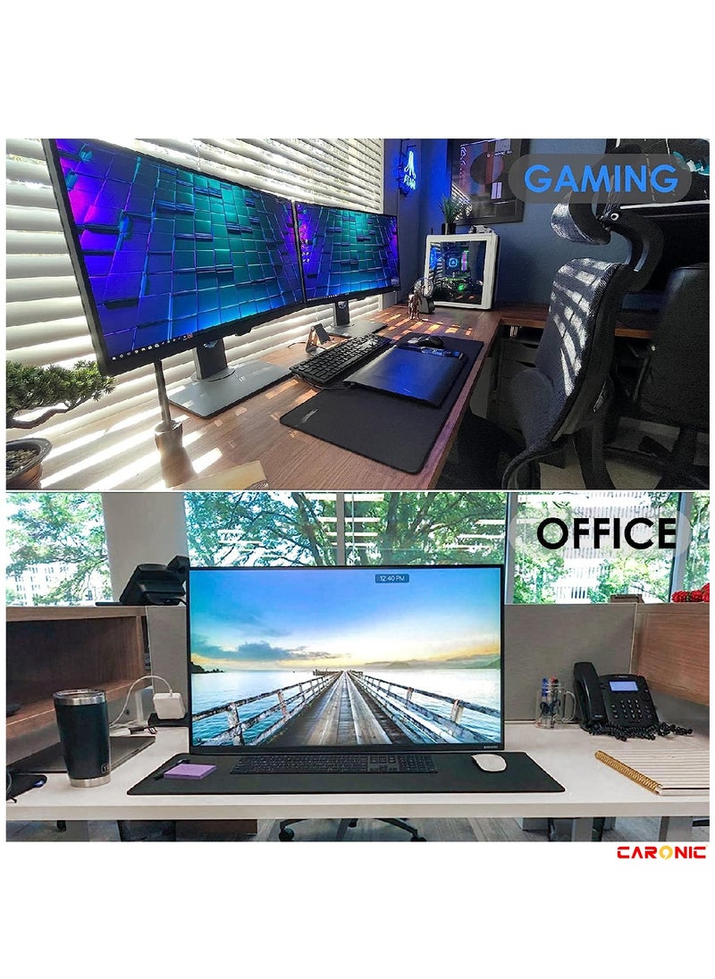CARONIC - Extended Gaming Mouse Pad with Stitched Edges Durable Non-Slip Natural Rubber Base  Waterproof Computer Keyboard Pad Mat For Esports Pros Gamer Desktop Office Home Black - Image 1