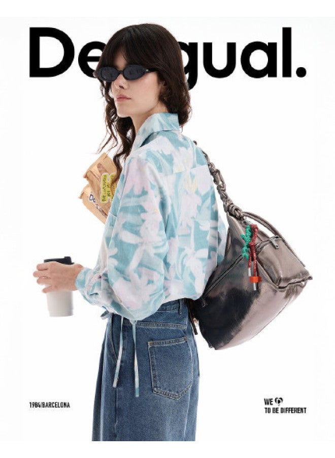 DESIGUAL 25 قميص نسائي مزخرف بأزهار مع حافة قابلة للسحب وياقة - Image 1