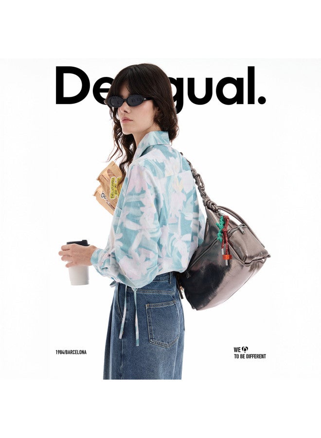 DESIGUAL 25 قميص نسائي مزخرف بأزهار مع حافة قابلة للسحب وياقة - Image 2