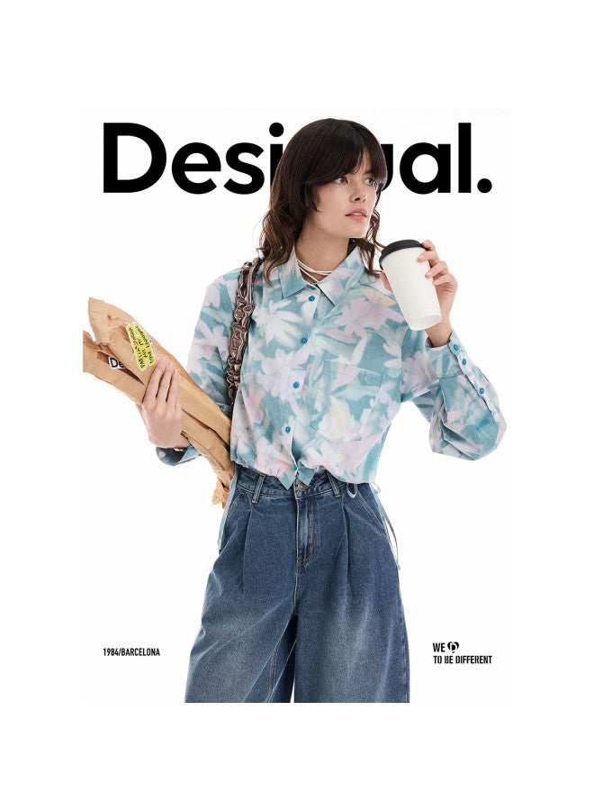 DESIGUAL 25 قميص نسائي مزخرف بأزهار مع حافة قابلة للسحب وياقة - Image 5