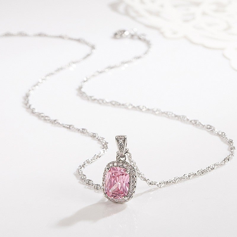 Silver-Plated High Carbon Stone Drop Pendant Necklace for Women, Geometric Water Drop Shape, 41-50cm, 2025 Summer Style