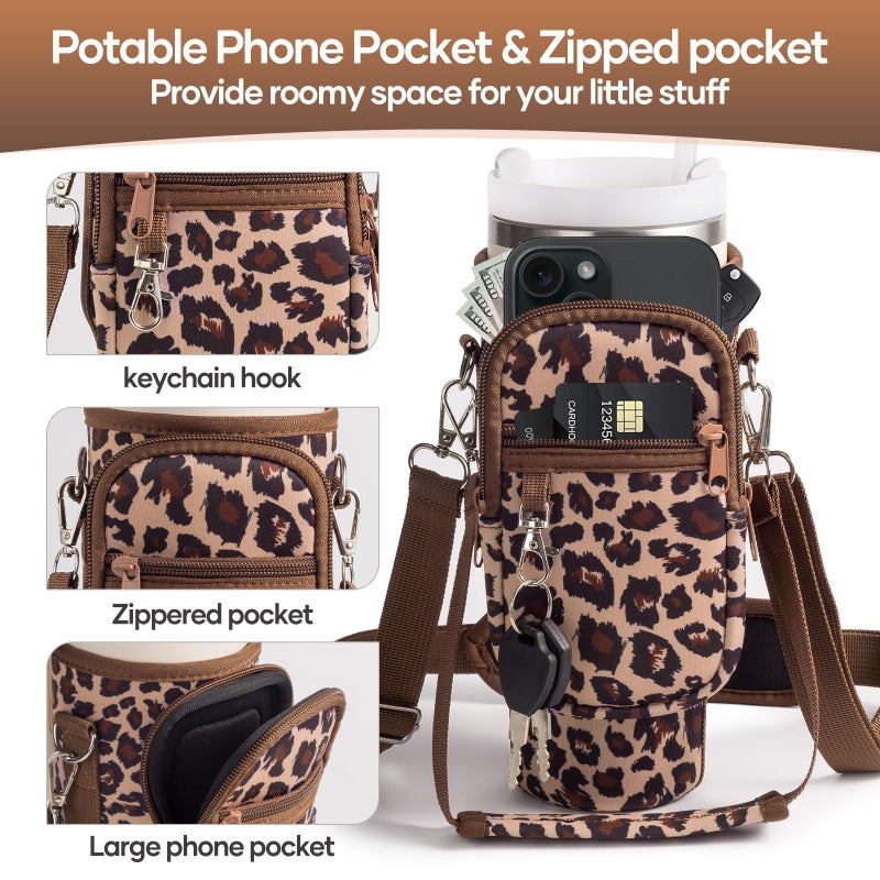 linmaya Water Bottle Carrier Bag for Stanley Cup 40/30oz with Phone Holder Pockets,Neoprene Water Bottle Cross-body Bag with Adjustable Shoulder & Hand Strap Stanley Cup Accessories - Image 4