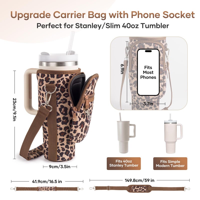 linmaya Water Bottle Carrier Bag for Stanley Cup 40/30oz with Phone Holder Pockets,Neoprene Water Bottle Cross-body Bag with Adjustable Shoulder & Hand Strap Stanley Cup Accessories - Image 3