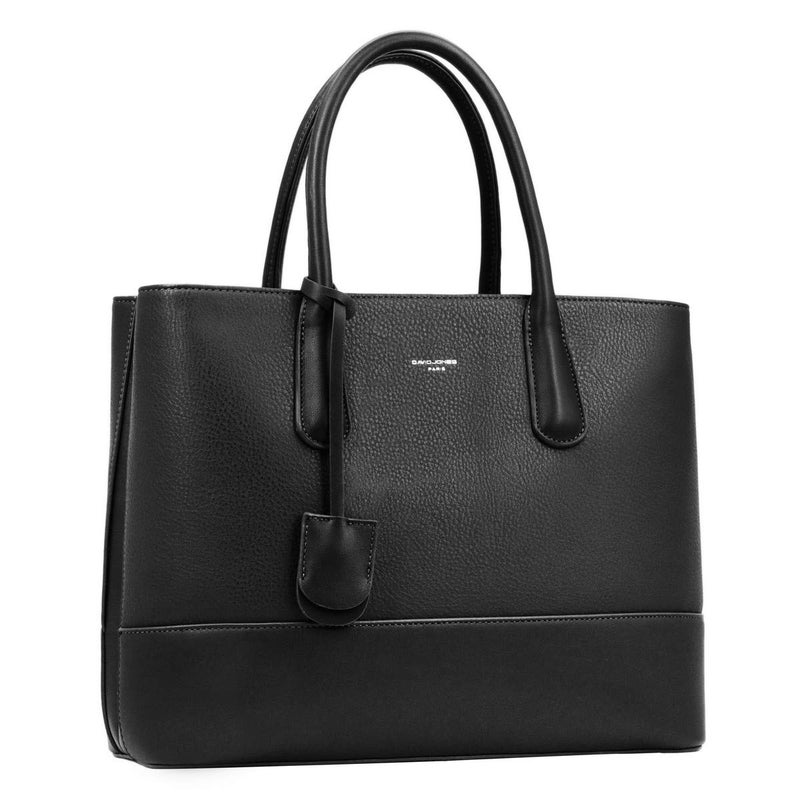 David Jones - Women's handbag handbag - tote shopper bag PU genuine leather style - multi pocket top handle bags - elegant shoulder bag shoulder bag work school black EinheitsgröÃŸe, One Size - Image 1