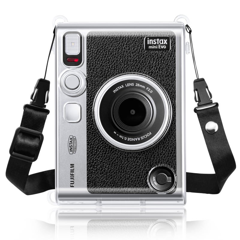 Rieibi Clear Protective Case for Fujifilm Instax Mini Evo Instant Camera - Hard Carrying Case Cover with Shoulder Strap - Image 1
