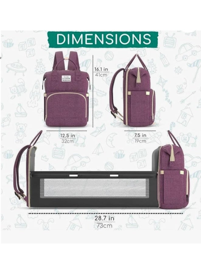 إيباسكت شنطة سرير اطفال 3*1 لحمل جميع المتعلقات الشخصية للطفل وبسعة كبيرة وبمخرج usb وبمفرش غيار وسرير لسهولة نوم الطفل خارج المنزل(بنفسجى) - Image 1