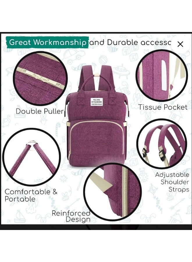 إيباسكت شنطة سرير اطفال 3*1 لحمل جميع المتعلقات الشخصية للطفل وبسعة كبيرة وبمخرج usb وبمفرش غيار وسرير لسهولة نوم الطفل خارج المنزل(بنفسجى) - Image 3