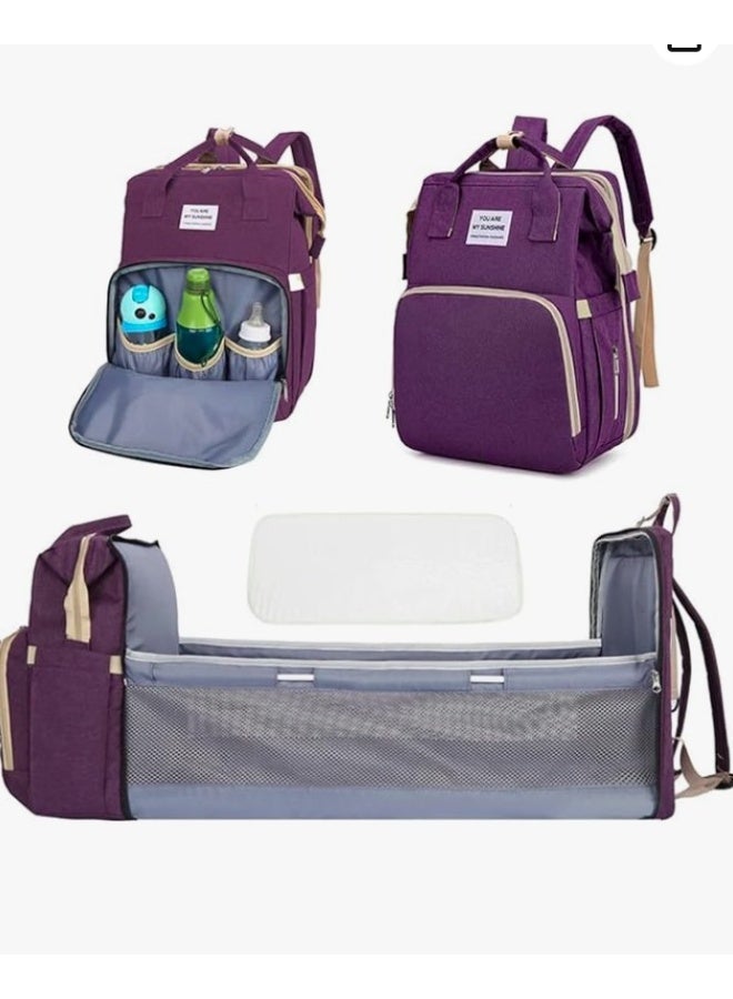 إيباسكت شنطة سرير اطفال 3*1 لحمل جميع المتعلقات الشخصية للطفل وبسعة كبيرة وبمخرج usb وبمفرش غيار وسرير لسهولة نوم الطفل خارج المنزل(بنفسجى) - Image 2