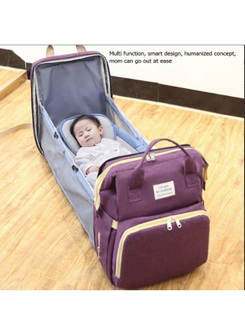 إيباسكت شنطة سرير اطفال 3*1 لحمل جميع المتعلقات الشخصية للطفل وبسعة كبيرة وبمخرج usb وبمفرش غيار وسرير لسهولة نوم الطفل خارج المنزل(بنفسجى) - Image 4