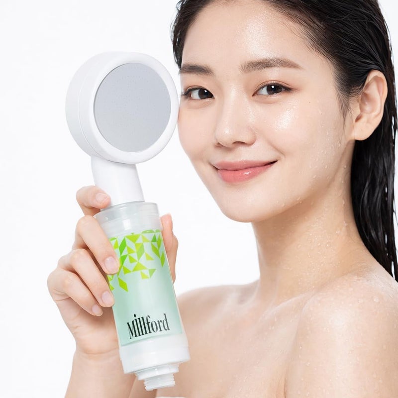 Millford Vitamin C Shower Filter - Korean Purifier for Hard Water, Removes 99% Chlorine & Impurities, Natural Shower Infuser Detox, Deep Cleansing for Skin & Hair Hydration Boost (Green Tea Scent) - Image 1