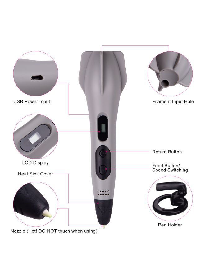 NIBEMINENT 3D Printing Pen With PLA Filament Set O-2883 Grey/Black - Image 5