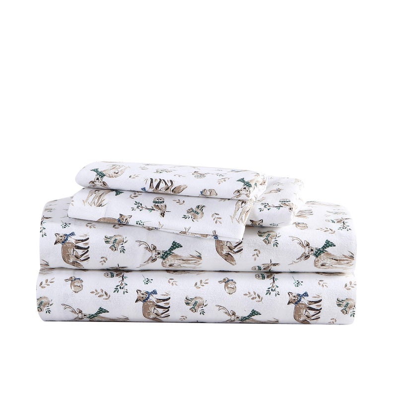 Eddie Bauer Twin Sheets Cotton Flannel Bedding Set Brushed For Extra Softness Cozy Home Decor Woodland Friends Twin