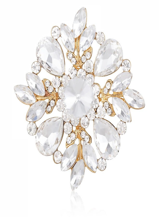 LAXPICOL Vintage Clear White Austrian Crystal Elegant Cross Flower Brooch Pin For Women Wedding Broach Pin Gold Tone - Image 1