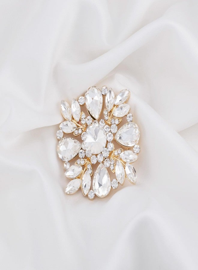 LAXPICOL Vintage Clear White Austrian Crystal Elegant Cross Flower Brooch Pin For Women Wedding Broach Pin Gold Tone - Image 2